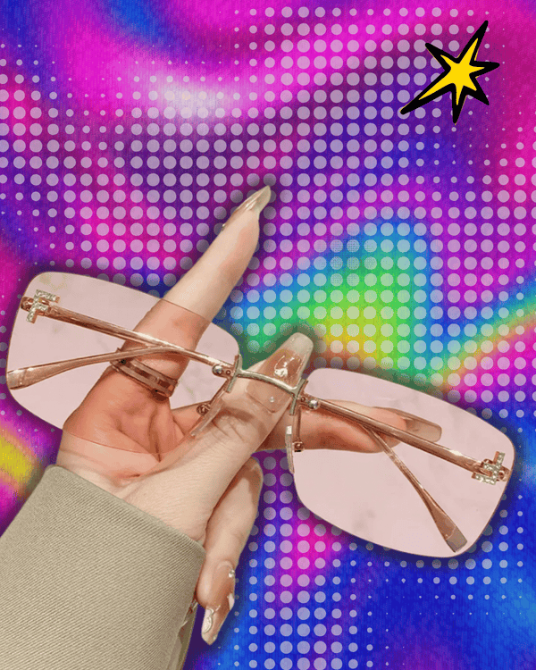 Ruiao rimless sunglasses UV400 fashion square metal glasses for women luxury brand designer diamond y2k small face sun glasses