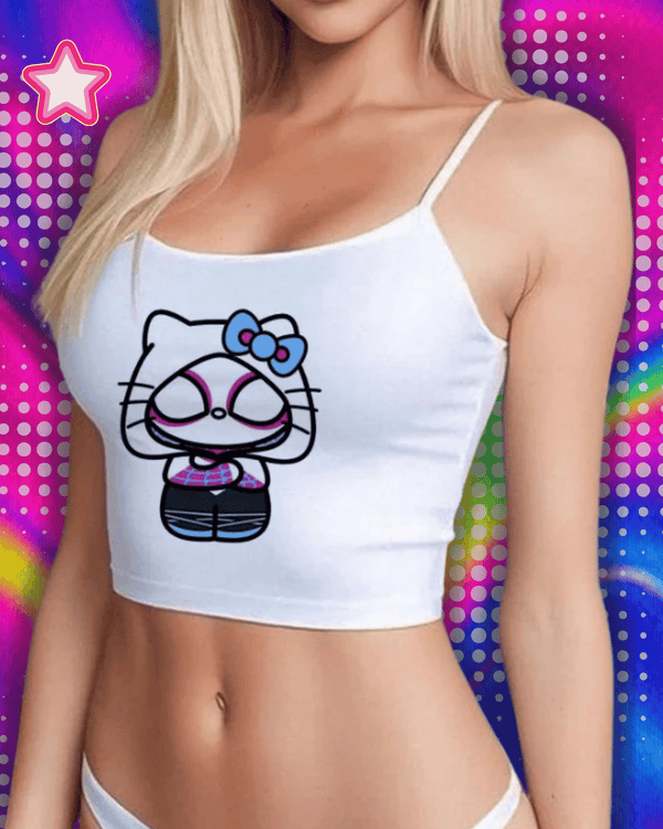 90s Sanrio Hello Kitty Tanks Camis Top Y2k Summer Sleeveless Crop Top Sexy Aesthetic Cute Casual Vintage Tank Top Women Clothes