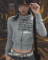 Karrram Japanese Y2k Cropped Jacket Vintage Harajuku Short Coat American Retro Letter Print Zipper Sweatshirt Grunge Outerwear