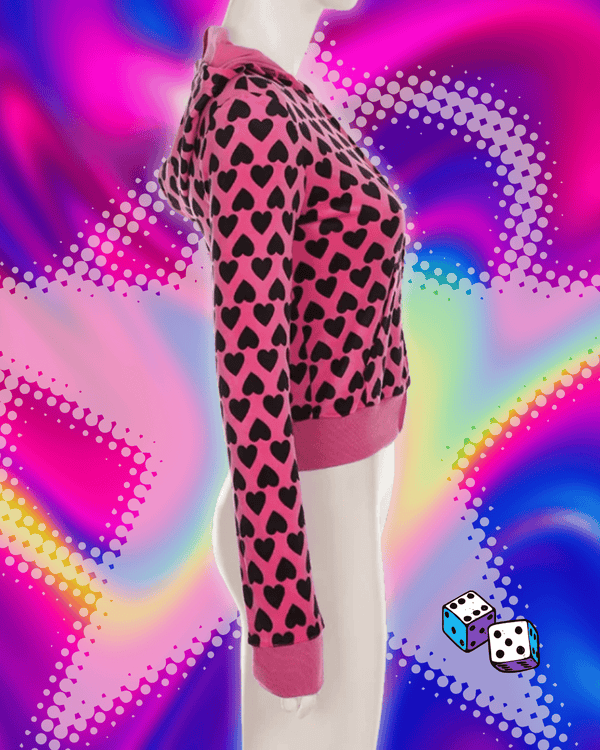 BIIKPIIK Heart Printed Hooded Velvet Jackets Y2K Retro Zipper Slim Fit Coat Girls Casual Harajuku Hoodies Spring Valentine's Day