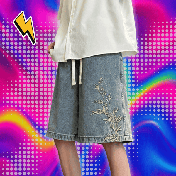 Summer Y2K Baggy Jorts For Men 2024 New Embroidered Short Jean Pants Vintage Wide Leg Bermuda Hip Hop Streetwear Denim Shorts