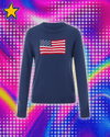 Y2K Long Sleeve Vintage Loose American Flag Sweaters Casual Round Neck Loose Fit Knit Harajuku Pullover Top Knitwear Streetwear