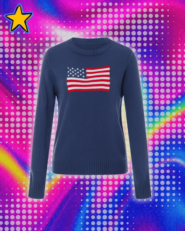Y2K Long Sleeve Vintage Loose American Flag Sweaters Casual Round Neck Loose Fit Knit Harajuku Pullover Top Knitwear Streetwear