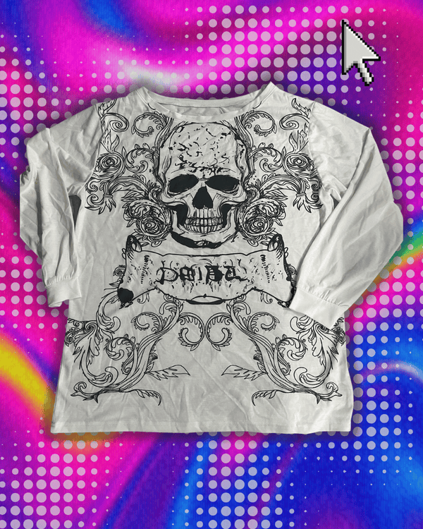 Women Y2K Grunge Fairy Tops Fashion Halloween Long Sleeve Off Shoulder Skull Print Casual Street Party Fall T-Shirt