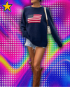 Y2K Long Sleeve Vintage Loose American Flag Sweaters Casual Round Neck Loose Fit Knit Harajuku Pullover Top Knitwear Streetwear