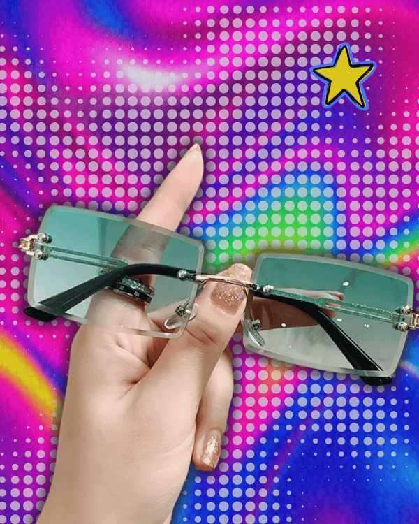 2023 Luxury Rhinestone Sunglasses for Women Y2K Retro Rimless Rectangle Sun Glasses Female Vintage Shades Travel Beach Eyewear