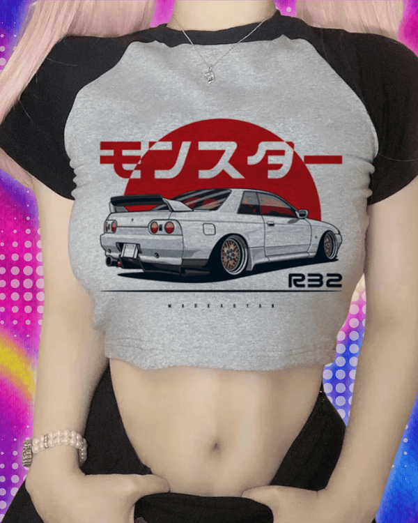 Monster Skyline R32 car fairycore trashy aesthetic crop top Woman yk2 kawai goth fairy grungeteeclothes