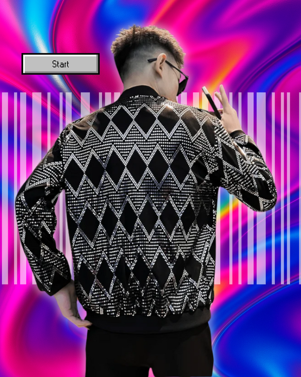 Y2K Men's Streetwear Night Club Stage Thin Motorcycle Jackets Fashion Men Hip Hop Sequined Bombers Jacket Coat Fashion Clothing