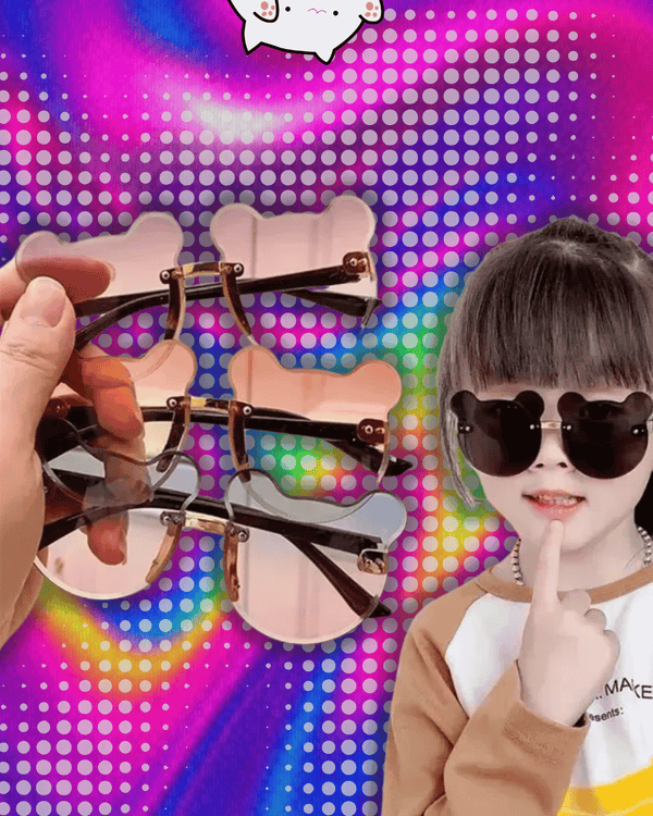 Fashionable New Outdoor Travel Skiing Sunglasses Cartoon Bear Sunglassess for Boy Girl Children Rimless Casual Sunglasses UV400