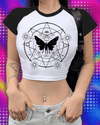 Y2k Fairy Grunge Emo Sexy Gothic Crop Top Vintage Harajuku Black Short Sleeve O-neck T Shirts Aesthetic Clothes Streetwear Tanks