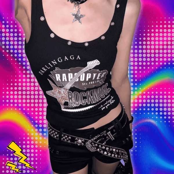 American Vintage Punk Rock Camisole for Women Summer Sexy Slim Fit Print T-shirts Y2k E-Girl Sleeveless Black Tops