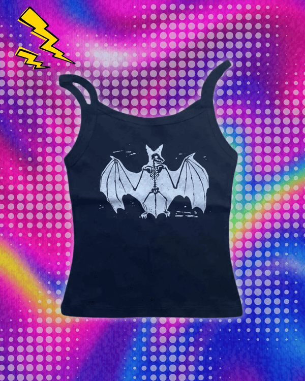 Punk Aesthetic Summer Tank Top Gothic Bat Graphic Emo Girl Streetwear Vintage Crop Top Women Backless Camisole Y2k Style Clothes