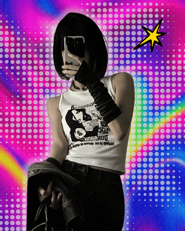 Y2k Grunge Print Sleeveless Sexy Tank Top for Women Ribbed Knit Vest Streetwear Aesthetic Clothing Female Crop Top Women 2000s