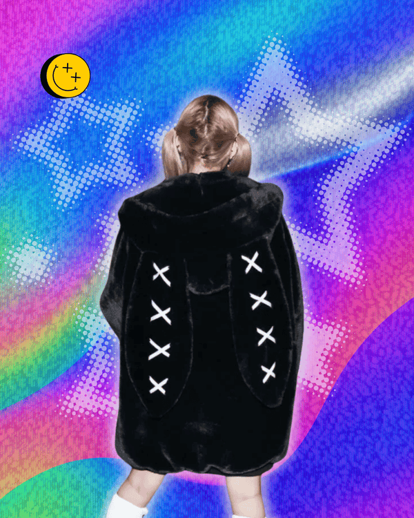 2025 Winter Clothing Women Jackets Harajuku Rabbit Ears Punk Black Coats Thicked Furry Zipper Oversized Y2k Tops Ropa Mujer