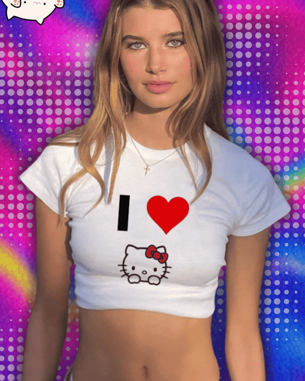 Aesthetic Clothing T-shirt Baby Tees Y2k Tops Crop Top Women Gothic Grunge Y2k Sanrio Hello Kitty 90s Clothes Vintage Kpop Emo
