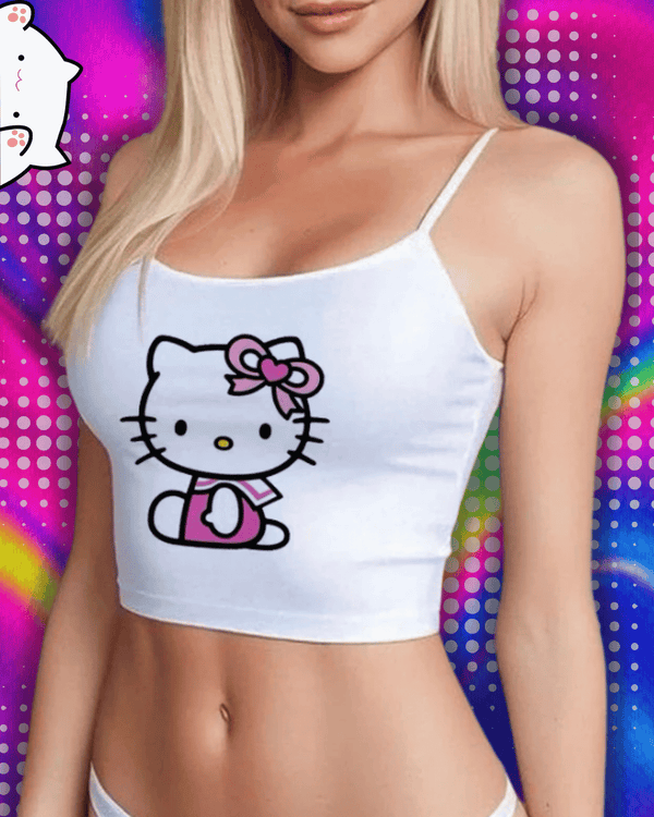 90s Sanrio Hello Kitty Tanks Camis Top Y2k Summer Sleeveless Crop Top Sexy Aesthetic Cute Casual Vintage Tank Top Women Clothes