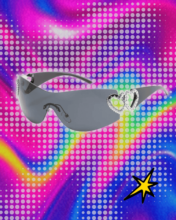 1pc Y2K Fashion Heart-Shaped Rimless Wrap-Around Cycling Glasses for Women One-Piece Fashion Glasses with Sun Protection