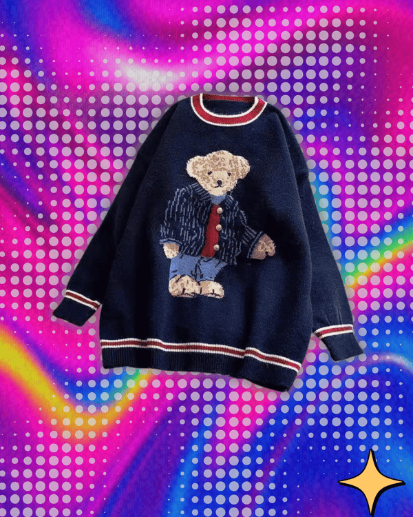 2024 Autumn Winter Women's Vest Japanese Style Cartoon Bear Pullover Vest Sweater Oversize Harajuku Kawaii Clothes Knitted Vest
