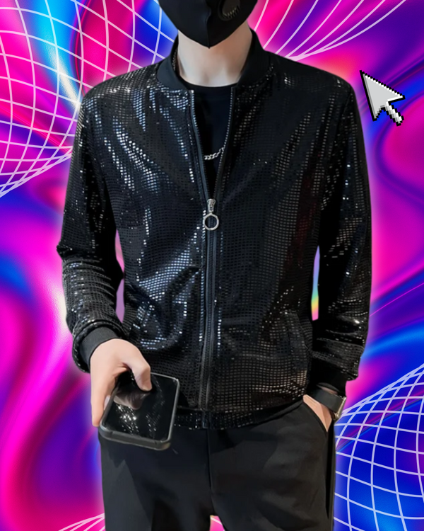 Y2K Men's Streetwear Night Club Stage Thin Motorcycle Jackets Fashion Men Hip Hop Sequined Bombers Jacket Coat Fashion Clothing