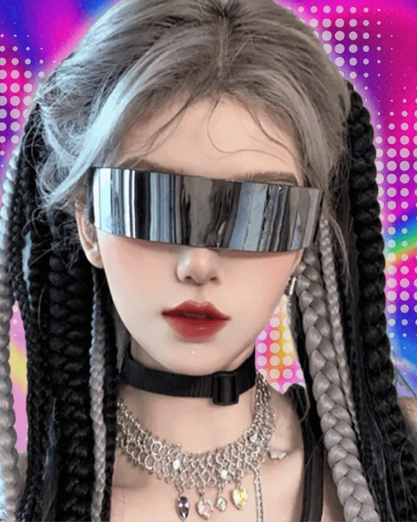 Y2K Future Warrior Rimless Sunglasses One Piece Lens Wrap Around Cyber Punk Futuristic Men Women Hip Hop Party Sun Glasses