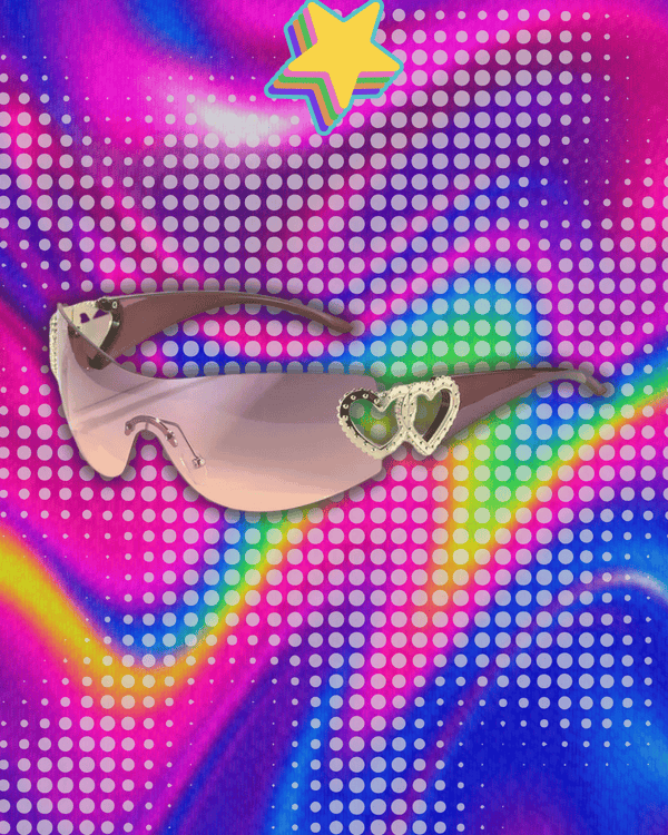 1pc Y2K Fashion Heart-Shaped Rimless Wrap-Around Cycling Glasses for Women One-Piece Fashion Glasses with Sun Protection