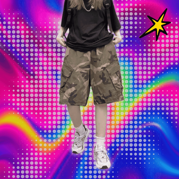 Streetwear Men Women Camouflage Cargo Shorts Summer Vintage Y2k Elastic Waist Outdoor Sports Casual Baggy All-match Wide Pants