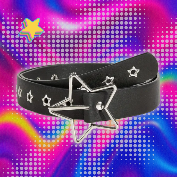 Y2K Punk Star Eyelet Black Rivet Belt Goth Pu Leather Belts For Women Jeans Pants Boys And Girls Students Belt