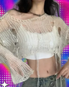 White Slash Neck Grunge Knitted Women's Sweater Hole Ripped Pullover Crop Top Harajuku Hollow Out Sexy Summer Jumpers