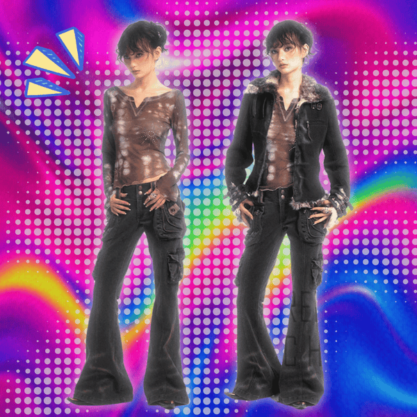 REDDACHiC Dual-Button Low Rise Women Cargo Pants Grunge Zipper Decor Pockets Do Old Whiskers Flare Jeans Grayu Y2k Streetwear