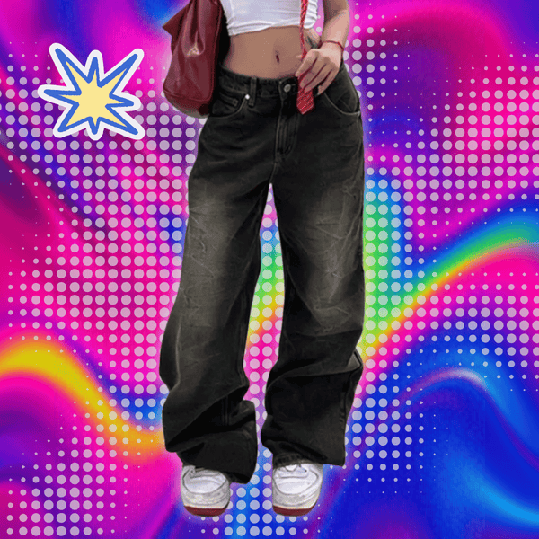 Low Waist Jeans for Women Goth Y2k Style Baggy Jeans Punk New Jeans Wide Leg Denim Pants Kpop Casual Loose Streetwear