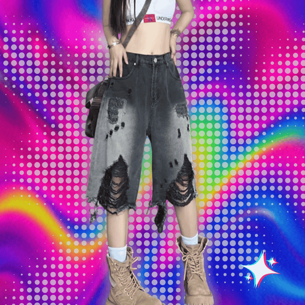 Zoki Harajuku Hole Y2K Denim Shorts Women Streetwear Vintage Gradient Jeans Shorts American Retro Bf Hip Hop Design Shorts New