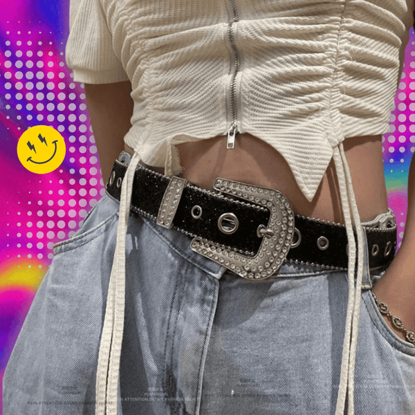 Y2K Women Fashion Solid Print Studded Full Rhinestone Belt PU Leather Bling Crystal Adjustable Glitter Waistband for Club Party
