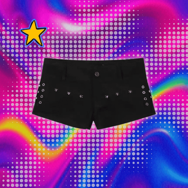 Combhasaki Women Y2K Vintage Hot Denim Shorts Summer Harajuku Button Low Waist Rivets Slim Fit Jean Short Pants Party Streetwear