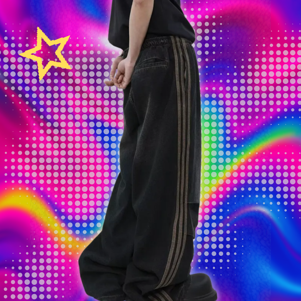 2024 Ropa Y2K Fashion Elastic Waist Striped Pleated Baggy Jeans Pants For Men Clothes Washed Black Wide Leg Women Long Trousers