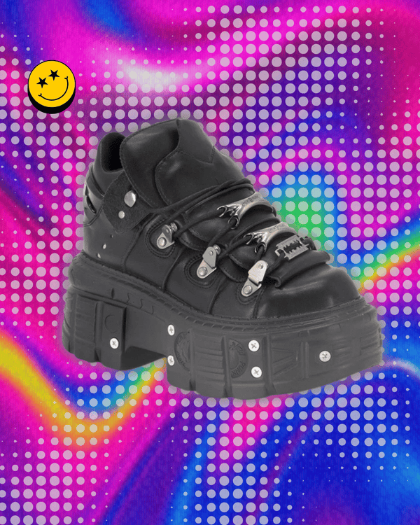 GMQM Fashion Women's Flat Platform Ankle Boots Black Punk Style Round Toe Thick Sole Rock Boots Metal Decor Y2k Halloween Shoes