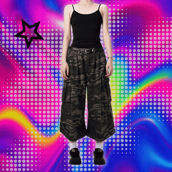 Women Short Jeans Green Camouflage American Vintage Y2K Straight Streetwear Wide Leg Pants High Waist Female Summer Denim Shorts