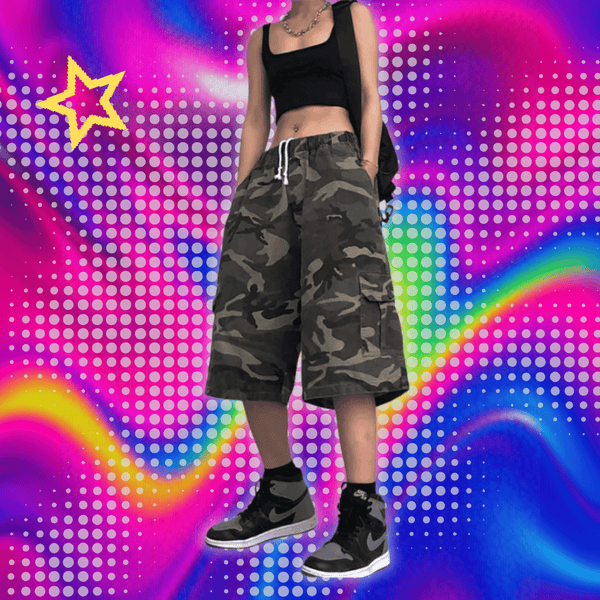 Streetwear Men Women Camouflage Cargo Shorts Summer Vintage Y2k Elastic Waist Outdoor Sports Casual Baggy All-match Wide Pants
