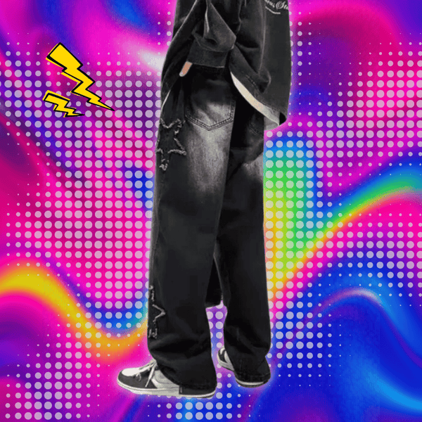 Stars Patchwork Men Jeans New Fashion Y2K Tassel Pants Korea Clothes Straight Hip Hop Splicing Trousers Male Streetwear