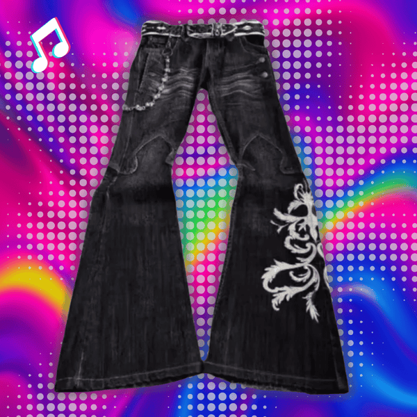 Y2K Black Skull Baggy Jeans