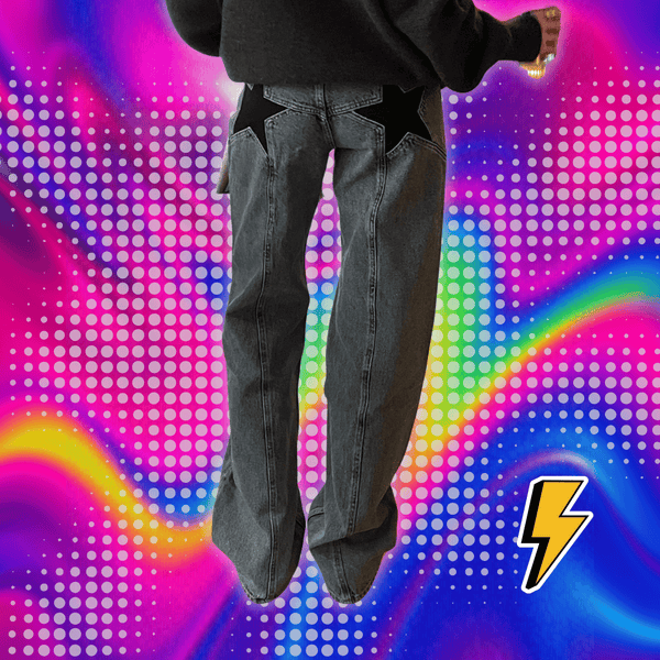 Combhasaki Women's Y2K Vintage Jeans Aesthetic Star Pattern Print Loose Straight Leg Denim Long Pants Casual Low Waist Trousers