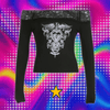 CIBBAR Gothic Print Cropped Top Black Lace Stitched Off-shoulder Slash Neck T-shirt Women Casual Autumn Tees y2k Aesthetic Shirt