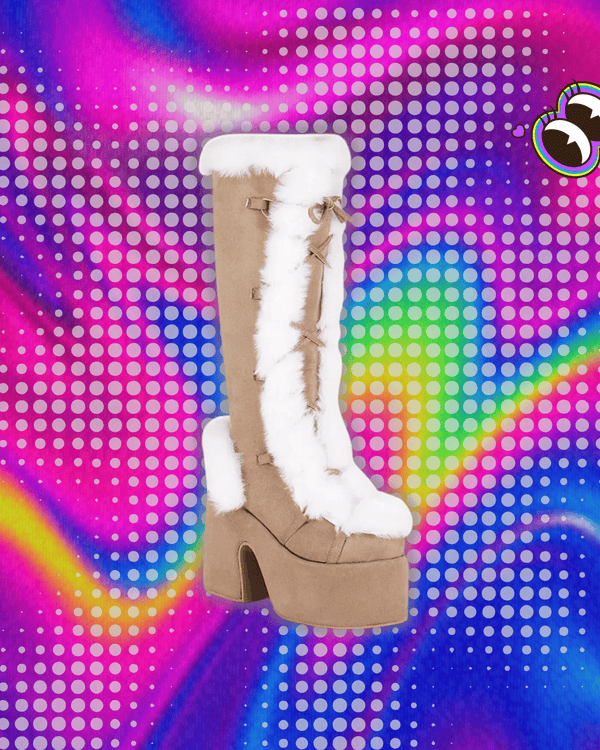 2024 Winter Big Size 43 y2k White Punk Style Women's Faux Fur Chunky Platform Boots Gothic Black Block High Heels Shoes