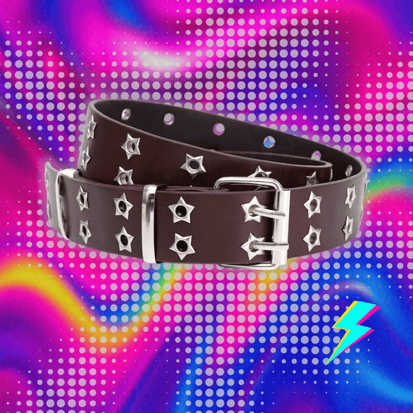 Y2K Punk Rivet Leather Belts Women Men Star PU Black White Waist Strap Double Row Hollow Trendy Waistband Jeans Skirt Decoration