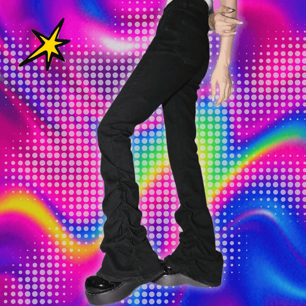 REDDACHiC Black Ruched Flare Jeans Women Solid Stretch Bootcut Stacked Pants High Rise Trousers Harajuku Goth Grunge Y2k Clothes