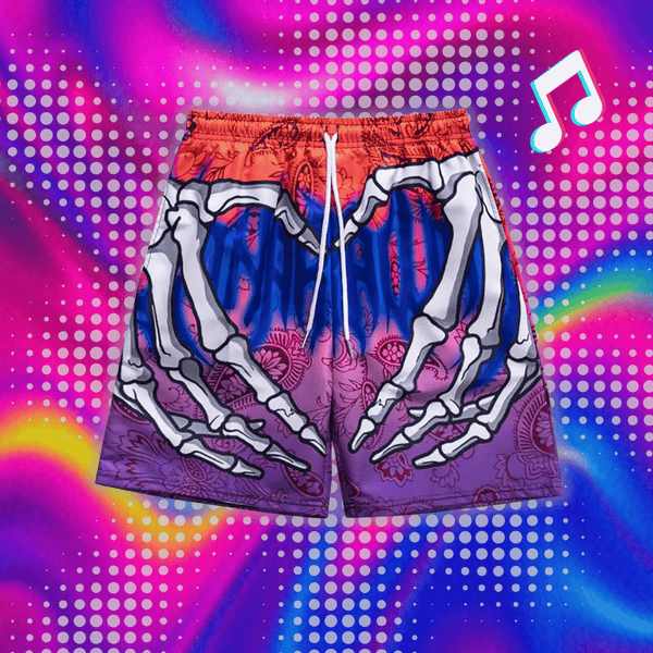 Elastic Waist Jogging Shorts Swim Trunks Board Shorts Summer Beach Shorts With Hand Print Y2k Shorts For Men Ropa Hombre