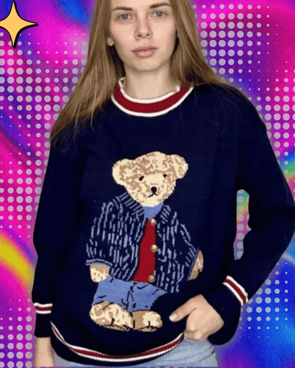 2024 Autumn Winter Women's Vest Japanese Style Cartoon Bear Pullover Vest Sweater Oversize Harajuku Kawaii Clothes Knitted Vest