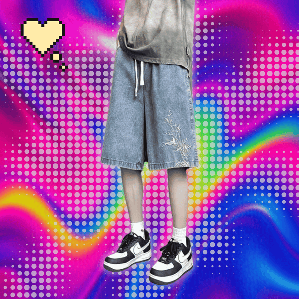 Summer Y2K Baggy Jorts For Men 2024 New Embroidered Short Jean Pants Vintage Wide Leg Bermuda Hip Hop Streetwear Denim Shorts