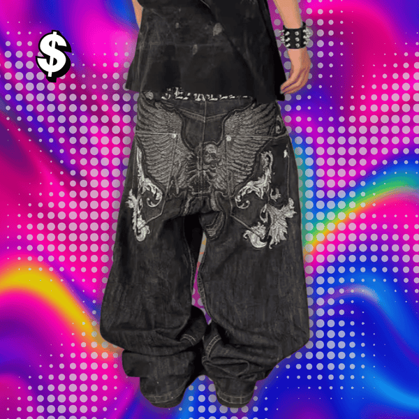 Y2K Black Skull Baggy Jeans