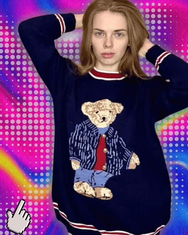 2024 Autumn Winter Women's Vest Japanese Style Cartoon Bear Pullover Vest Sweater Oversize Harajuku Kawaii Clothes Knitted Vest