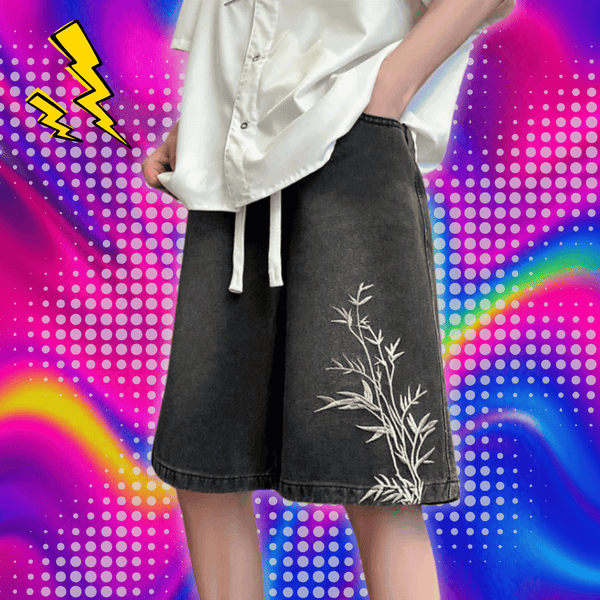 Summer Y2K Baggy Jorts For Men 2024 New Embroidered Short Jean Pants Vintage Wide Leg Bermuda Hip Hop Streetwear Denim Shorts